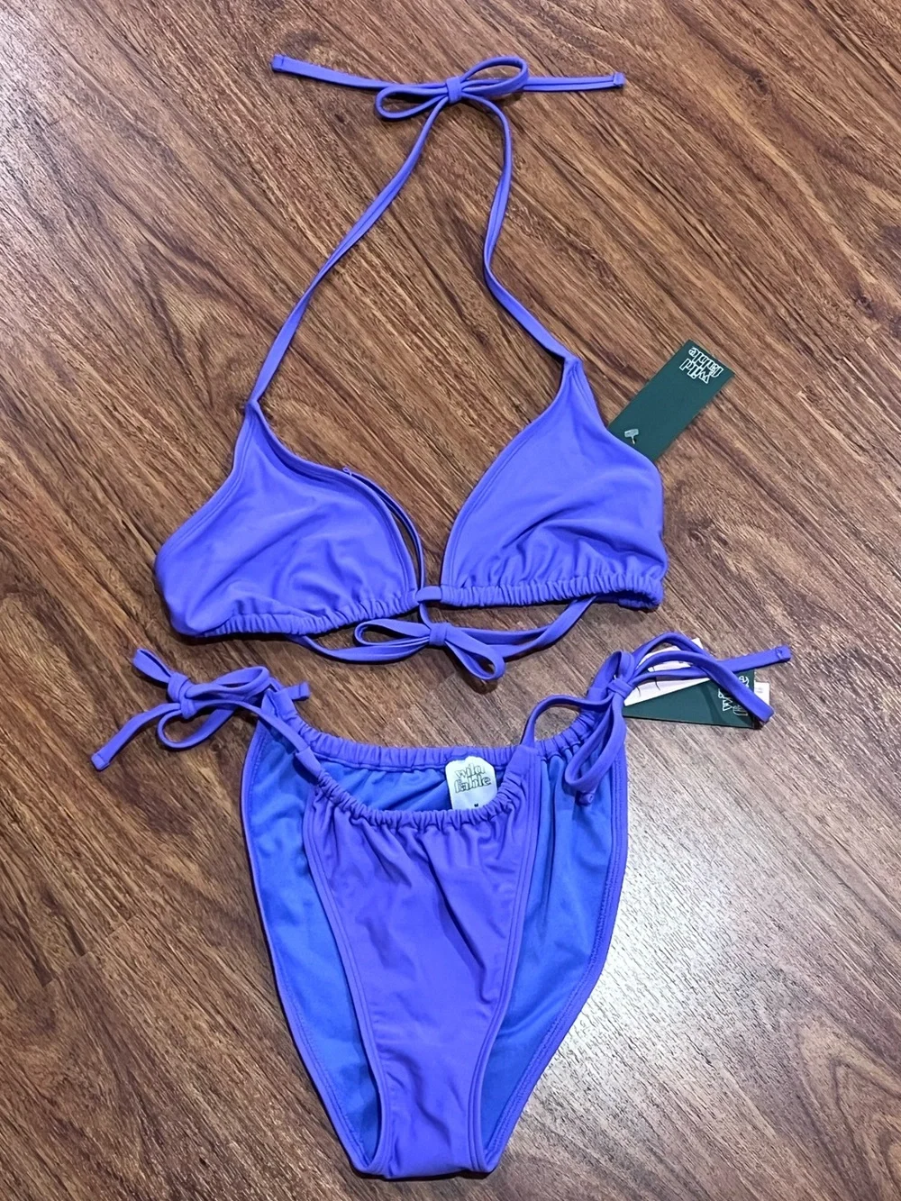 Purple Tie-String High Waist Bikini Set